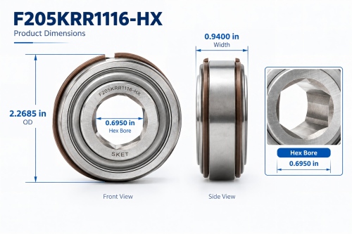 F205KRR1116-HX hex bore bearing dimensions 0.6950 inch bore 2.2685 inch OD F205KRR1116-HX hex bore bearing dimensions 0.6950 inch bore 2.2685 inch OD